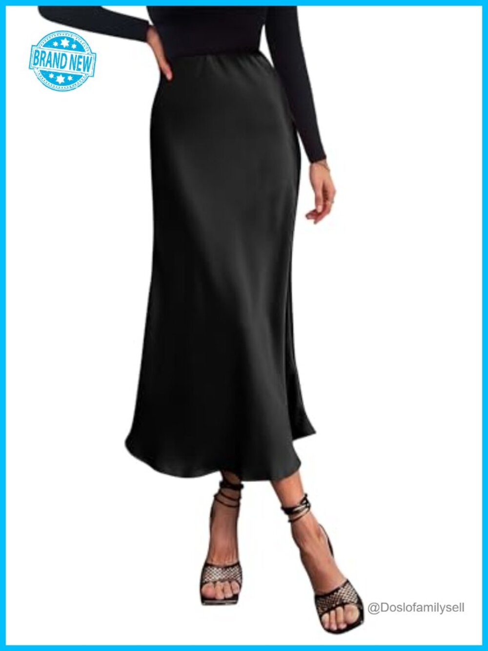Satin Midi Skirt High Waisted A-Line Flowy Dressy Casual